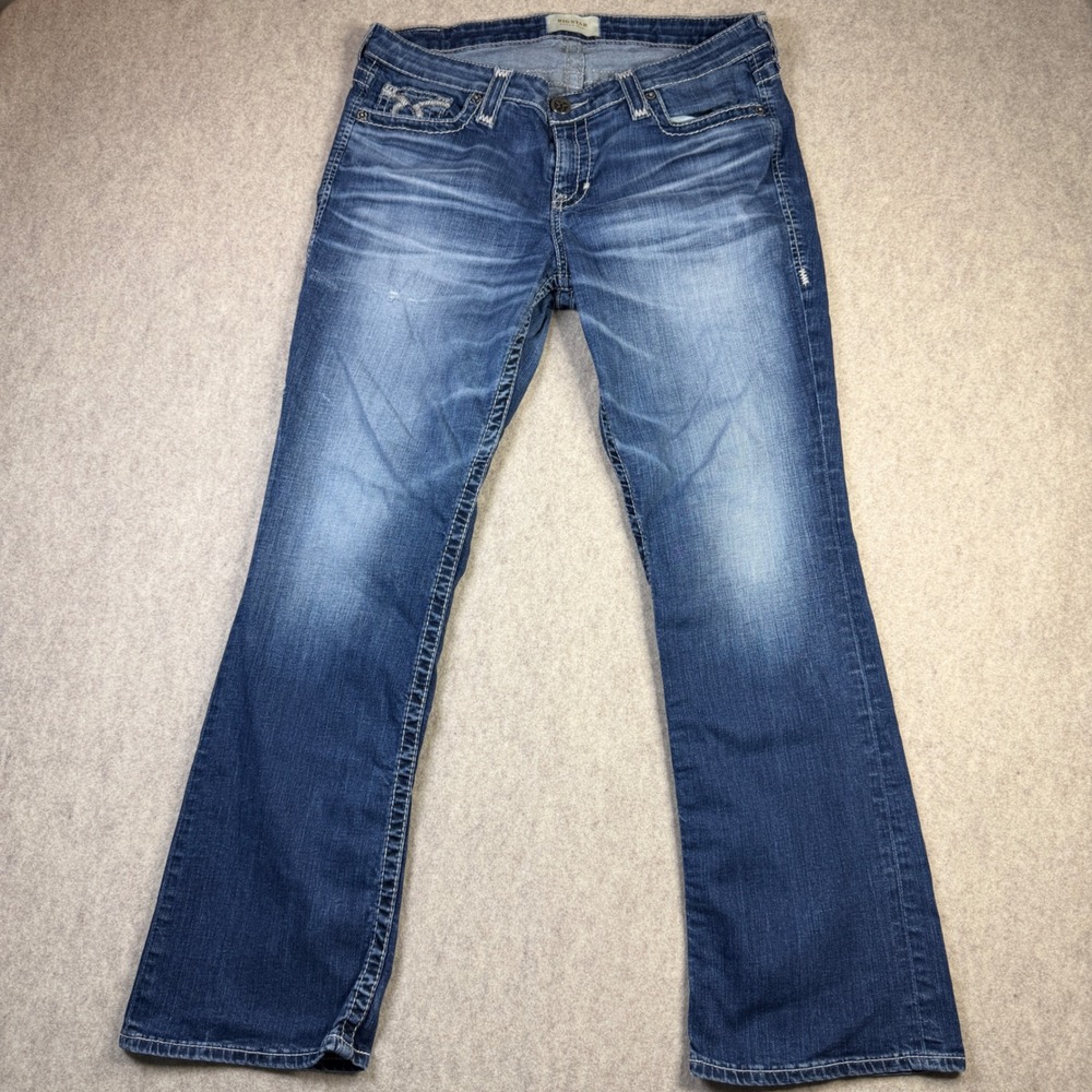 Big Star Maddie Bootcut Jeans 33R Medium Wash Distressed Embroidered VWMAB11JR